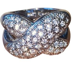 CZ Cubic Zirconia X Silver Tone Rhinestone Pavè Ring Sz 5.5